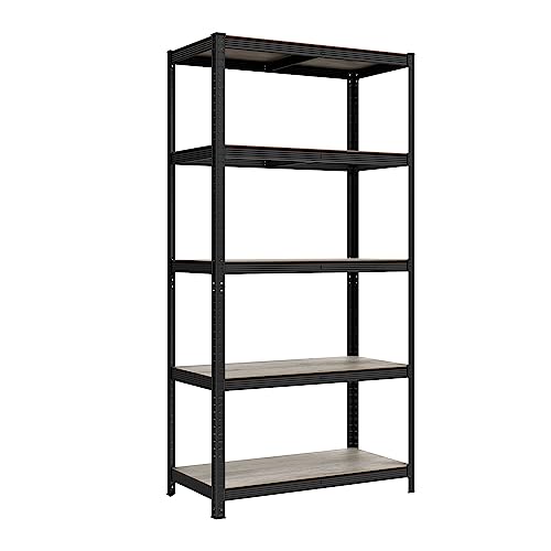 SONGMICS Standregal, Bücherregal, Lagerregal, 5 Ablagen, verstellbar, 50 x 100 x 200 cm, bis 600 kg belastbar, für Küche, Wohnzimmer, Greige-schwarz GLR050B21 von SONGMICS