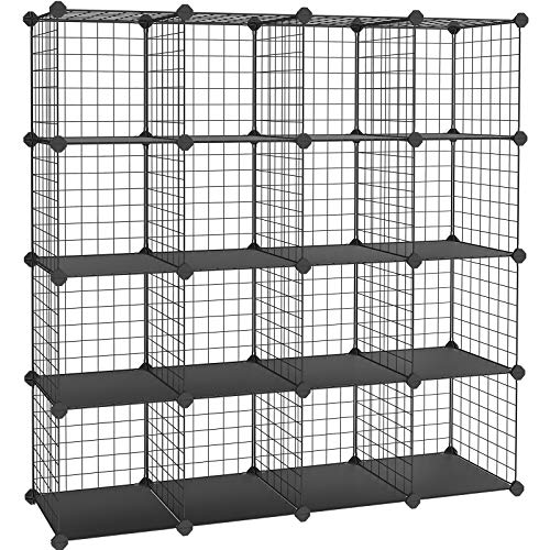 SONGMICS Gitterregal, Steckregal, 16 Würfel Aufbewahrungssystem aus Metalldraht, DIY Schrank und modulares Regalwürfel, mit Drahtrahmen, schwarz LPI44H von SONGMICS