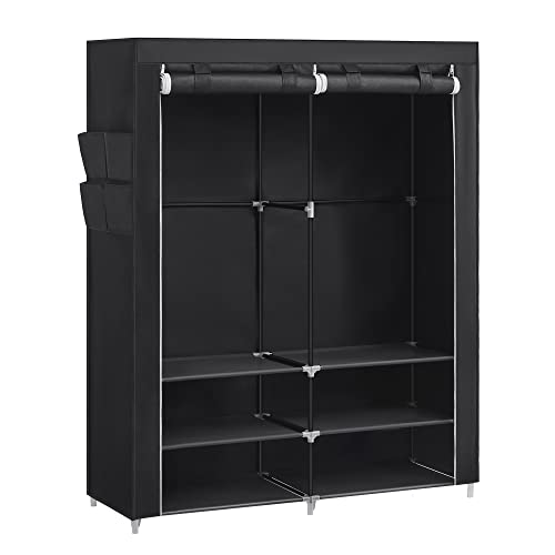 SONGMICS Stoffschrank, Kleiderschrank, 45 x 127 x 176 cm, 2 Hängefächer, mit Ablagen, 4 Seitentaschen, viel Platz, für Schlafzimmer, Wohnzimmer, schwarz RYG008B02 von SONGMICS