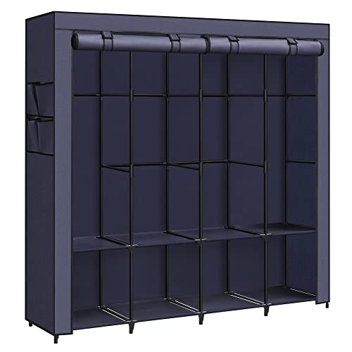 SONGMICS Stoffschrank, Kleiderschrank, 45 x 170 x 167 cm, 4 Hängefächer, mit Ablagen, 4 Seitentaschen, viel Platz, für Schlafzimmer, Wohnzimmer, dunkelblau RYG094I02 von SONGMICS