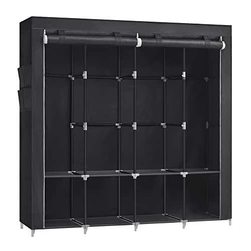 SONGMICS Stoffschrank, Kleiderschrank, 45 x 170 x 167 cm, 4 Hängefächer, mit Ablagen, 4 Seitentaschen, viel Platz, für Schlafzimmer, Wohnzimmer, schwarz RYG094B02 von SONGMICS