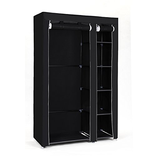 SONGMICS Kleiderschrank, Stoffschrank, Faltschrank mit Kleiderstange, Ablagen, Überzug, für Schlafzimmer, Garderobe, 110 x 45 x 175 cm, schwarz LSF007 von SONGMICS