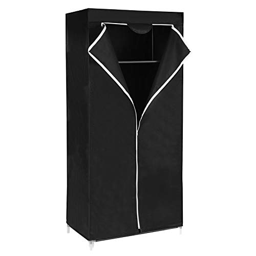 SONGMICS Kleiderschrank, Stoffschrank, Faltschrank mit Kleiderstange, Kleiderständer, Aufbewahrung für Taschen, Spielzeug, Schuhe, Schlafzimmer, Ankleidezimmer, 75 x 45 x 160 cm, schwarz RYG83H von SONGMICS