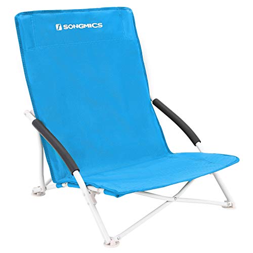 SONGMICS Strandstuhl, klappbarer Campingstuhl, Klappstuhl mit Tragetasche, bis 150 kg belastbar, aus robustem Oxford-Gewebe, blau, 56 x 53 x 64 cm von SONGMICS