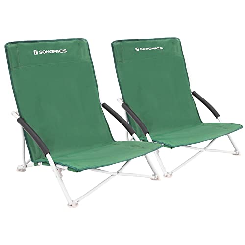 SONGMICS Strandstuhl mit hoher Rückenlehne, 2er Set, tragbarer Klappstuhl, klappbarer Campingstuhl, faltbar, leicht, komfortabel und hoch belastbar, Outdoor-Stuhl mit Tragetasche, grün GCB61GV02 von SONGMICS