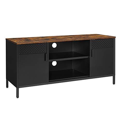 SONGMICS TV-Schrank, Lowboard für Fernseher bis zu 55 Zoll, Fernsehtisch mit Türen, 3 verstellbare Ablagen, für Wohnzimmer, vintagebraun-schwarz LTS103B01 von SONGMICS