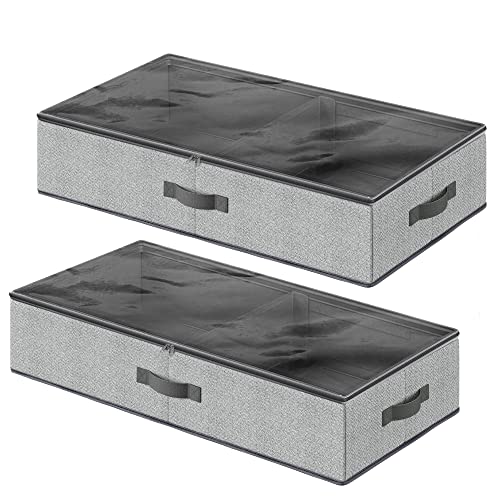 SONGMICS Unterbettkommode, 2er Set, Unterbett Aufbewahrungsbox mit Sichtfenster, Faltbarer Organizer, unter dem Bett oder auf dem Schrank, Vliesstoff, platzsparend, grau RUB002G01 von SONGMICS