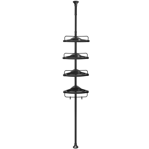 SONGMICS Duschregal, Eckregal Bad, mit 4 Ablagen, Badregal, Gesamthöhe 85-305 cm, höhenverstellbar, Badezimmer-Regal, schwarz BCB001B01 von SONGMICS