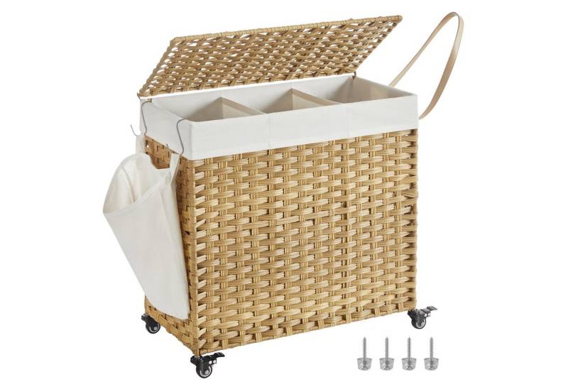 SONGMICS Wäschekorb, 140 L, mit 3 Fächern, herausnehmbare Tasche, Griffe von SONGMICS