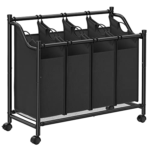 SONGMICS Wäschekorb, Wäschesammler, Wäschesortierer mit 4 abnehmbaren Stofftaschen, Rollen, Aufbewahrung für Spielzeug, 4 x 35 Liter, schwarz LSF005 von Songmics