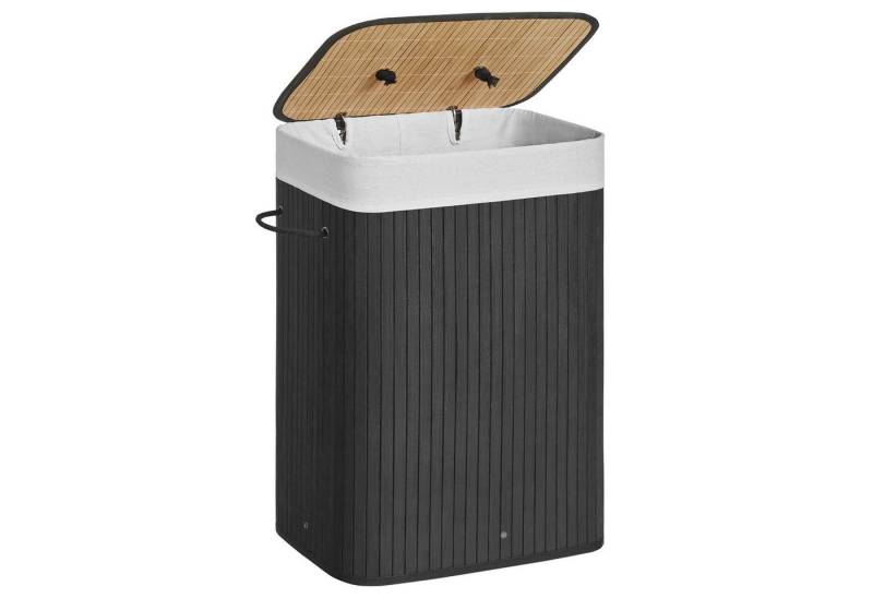 SONGMICS Wäschekorb, mit Deckel, 72 L, Wäschekorb aus Bambus, faltbar, mit Beutel von SONGMICS