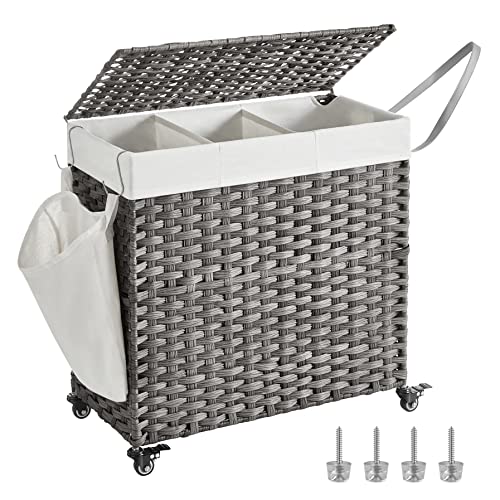 SONGMICS Wäschekorb mit Deckel, 140 L, Wäschesammler 3 Fächer, Wäschesortierer mit Rollen, in Rattan-Optik, Wäschesack herausnehmbar, für Waschküche, 66 x 33 x 66 cm, grau LCB363G01 SONGMICS Wäschekorb mit Deckel, 140 L, Wäschesammler 3 Fächer, Wäschesortierer mit Rollen, in Rattan-Optik, Wäschesack herausnehmbar, für Waschküche, 66 x 33 x 66 cm, grau LCB363G01 von SONGMICS