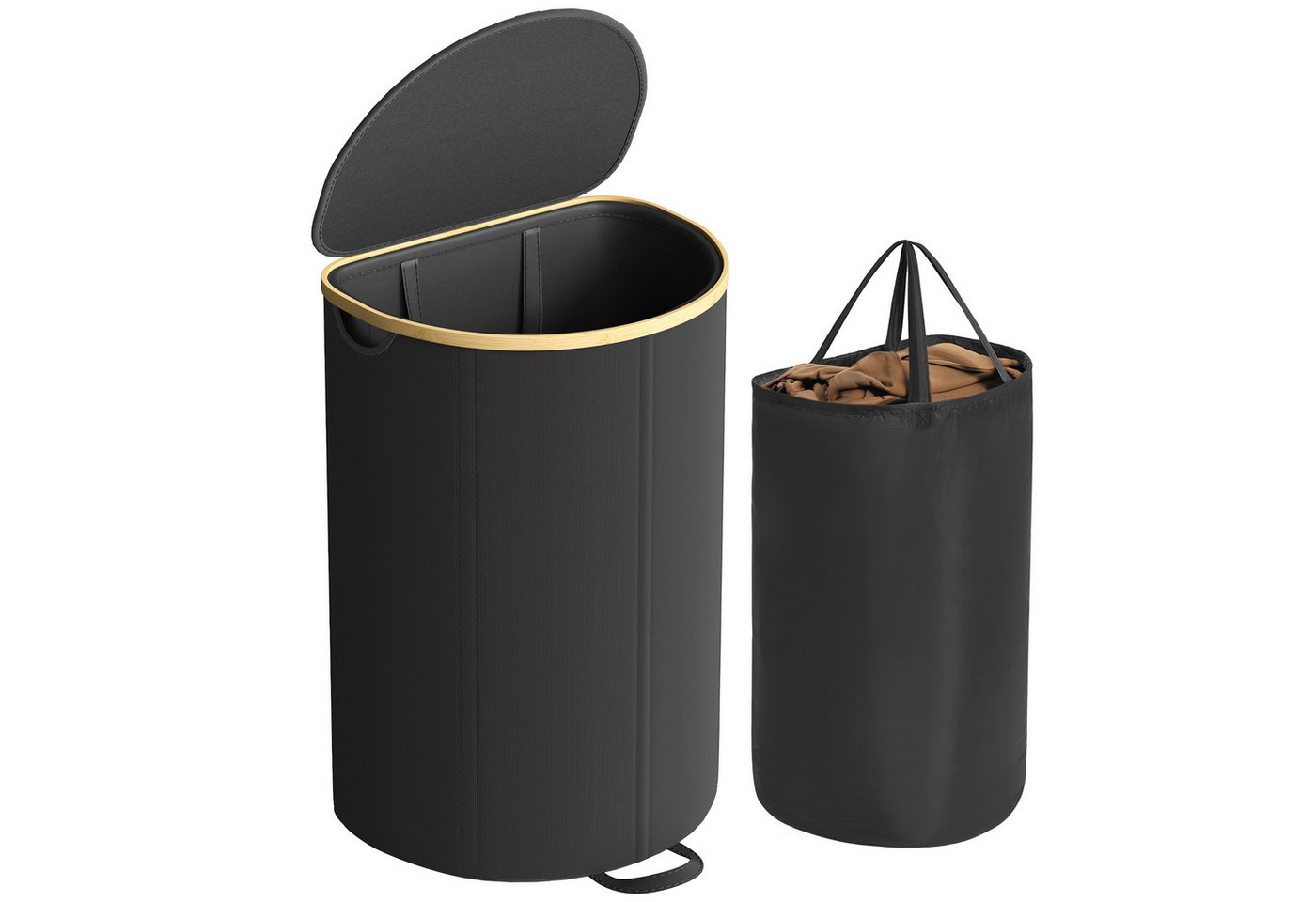 SONGMICS Wäschekorb (1 St), Wäschekorb, 90 Liter, Deckel, herausnehmbarer Wäschesack,schwarz-beige von SONGMICS