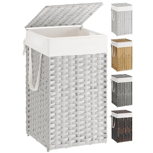 SONGMICS Wäschekorb mit Deckel, 65 l, synthetisches Rattan, Wäschekorb mit Deckel und Griffen, faltbar, herausnehmbares Futter, Wolkenweiß ULCB165W01 SONGMICS Wäschekorb mit Deckel, 65 l, synthetisches Rattan, Wäschekorb mit Deckel und Griffen, faltbar, herausnehmbares Futter, Wolkenweiß ULCB165W01 von SONGMICS