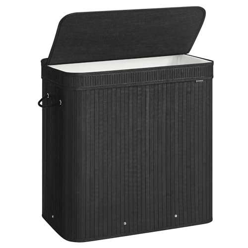 SONGMICS Wäschekorb mit Deckel, Bambus-Wäschekorb, abnehmbar, maschinenwaschbar, mit Griffen, 100 Liter, für Waschküche, Schlafzimmer, Badezimmer, Tintenschwarz ULCB062B01 von SONGMICS