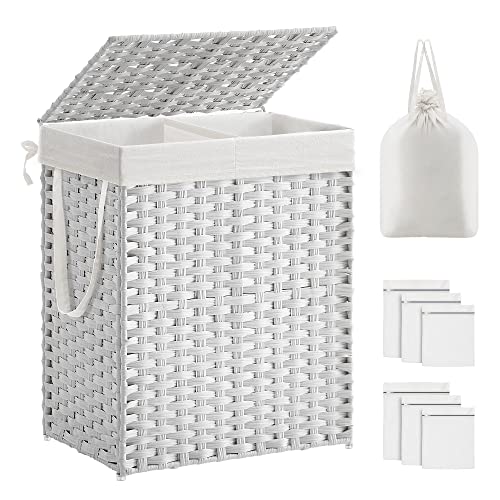 SONGMICS Wäschekorb mit Deckel, Wäschesammler 90 Liter, 2 Fächer, herausnehmbarer Wäschesack mit Griffen, handgeflochten, für Schlafzimmer, Badezimmer, 33 x 46 x 60 cm, weiß LCB251W01V1 SONGMICS Wäschekorb mit Deckel, Wäschesammler 90 Liter, 2 Fächer, herausnehmbarer Wäschesack mit Griffen, handgeflochten, für Schlafzimmer, Badezimmer, 33 x 46 x 60 cm, weiß LCB251W01V1 von SONGMICS