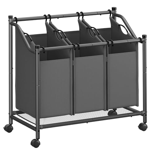 SONGMICS Wäschekorb mit Rollen, Wäschesammler mit 3 abnehmbaren Wäschesäcken, Wäschewagen, für Waschküche Schlafzimmer Badezimmer, 3 x 45 L, schiefergrau RLS102G01 SONGMICS Wäschekorb mit Rollen, Wäschesammler mit 3 abnehmbaren Wäschesäcken, Wäschewagen, für Waschküche Schlafzimmer Badezimmer, 3 x 45 L, schiefergrau RLS102G01 von SONGMICS