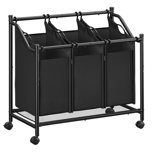 SONGMICS Wäschekorb mit Rollen, Wäschesammler mit 3 abnehmbaren Wäschesäcken, Wäschewagen, für Waschküche Schlafzimmer Badezimmer, 3 x 45 L, tintenschwarz RLS102B01 SONGMICS Wäschekorb mit Rollen, Wäschesammler mit 3 abnehmbaren Wäschesäcken, Wäschewagen, für Waschküche Schlafzimmer Badezimmer, 3 x 45 L, tintenschwarz RLS102B01 von SONGMICS