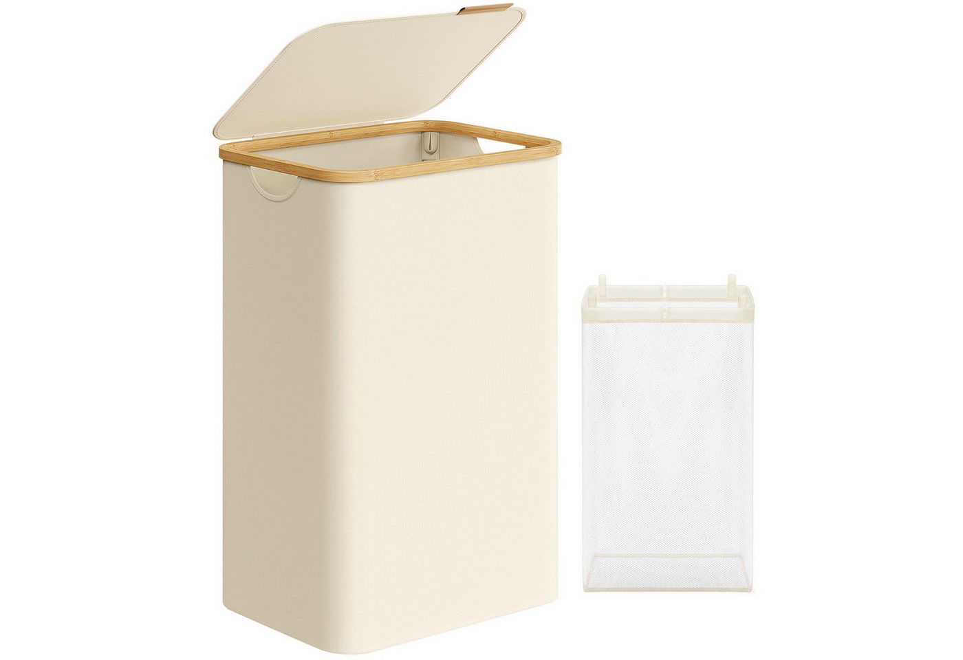 SONGMICS Wäschekorb, mit Deckel, 90 L, herausnehmbarer Wäschesack, Griffe aus Bambus von SONGMICS