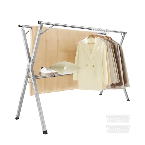 SONGMICS Wäscheständer, Standtrockner, 133-200 cm ausziehbar, zusammenklappbar, freistehend, für Innen- und Außenbereich, Taubengrau LLR902E01 von SONGMICS