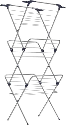 ‎SONGMICS Wäscheständer, Standtrockner klappbar, kompakt, platzsparend, Stahlrahmen, 46 x 70,5 x 155 cm, 20 m Platz für Wäschetrocknen, für Innen- und Außenbereich, grau LLR720G01 von SONGMICS