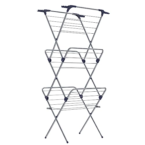 ‎SONGMICS Wäscheständer, Standtrockner klappbar, kompakt, platzsparend, Stahlrahmen, 46 x 70,5 x 155 cm, 20 m Platz für Wäschetrocknen, für Innen- und Außenbereich, grau LLR720G01 von SONGMICS