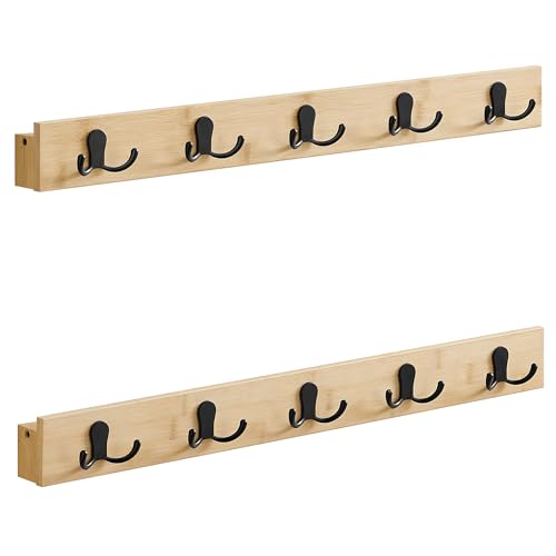 SONGMICS Wandgarderobe 2er Set, Garderobe mit Ablage, Wandmontage, 10 Zweifach-Metallhaken, platzsparend, für Flur Wohnzimmer Schlafzimmer, pro Haken bis 5 kg belastbar, naturbeige LCR052N01 von SONGMICS