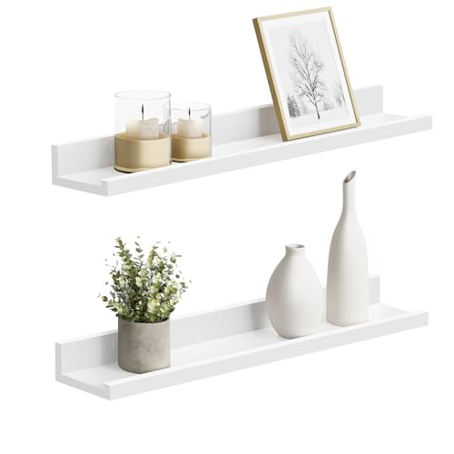 SONGMICS Wandregal, Schweberegal, 2er Set, 10 x 60 cm, Wandboard für Bilderrahmen und Bücher, Bilderregal für Wohnzimmer, Schlafzimmer, Bad, Küche, weiß LWS60WT von SONGMICS