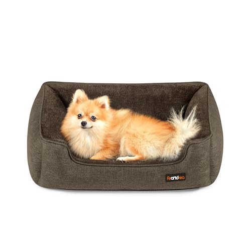 Feandrea Hundebett, Hundekissen in Leinenoptik, Hundekorb, erhöhte Ränder, rutschfeste Unterseite, Bezug abnehmbar waschbar, M, für kleine Hunde, 70 x 55 x 21 cm, braun PGW10CC von Feandrea