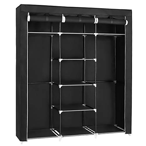 SONGMICS Kleiderschrank, Stoffschrank, faltbare Garderobe mit Kleiderstangen, Kleiderständer, Aufbewahrung, Taschen, Schuhe, Schlafzimmer, Ankleidezimmer, 45 x 150 x 175 cm, schwarz RYG12B von SONGMICS