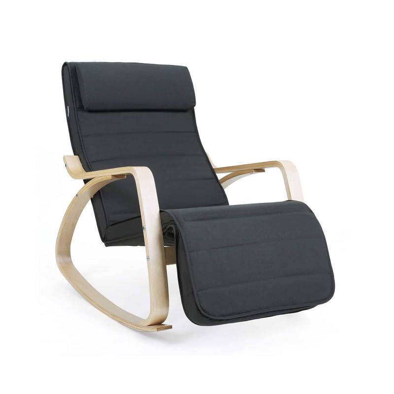 SONGMICS Schaukelstuhl Birkenholz Dunkelgrau – Ergonomischer Relaxstuhl mit 5-fach verstellbarer Fußstütze, waschbarem Bezug & stabiler Konstruktion von SONGMICS