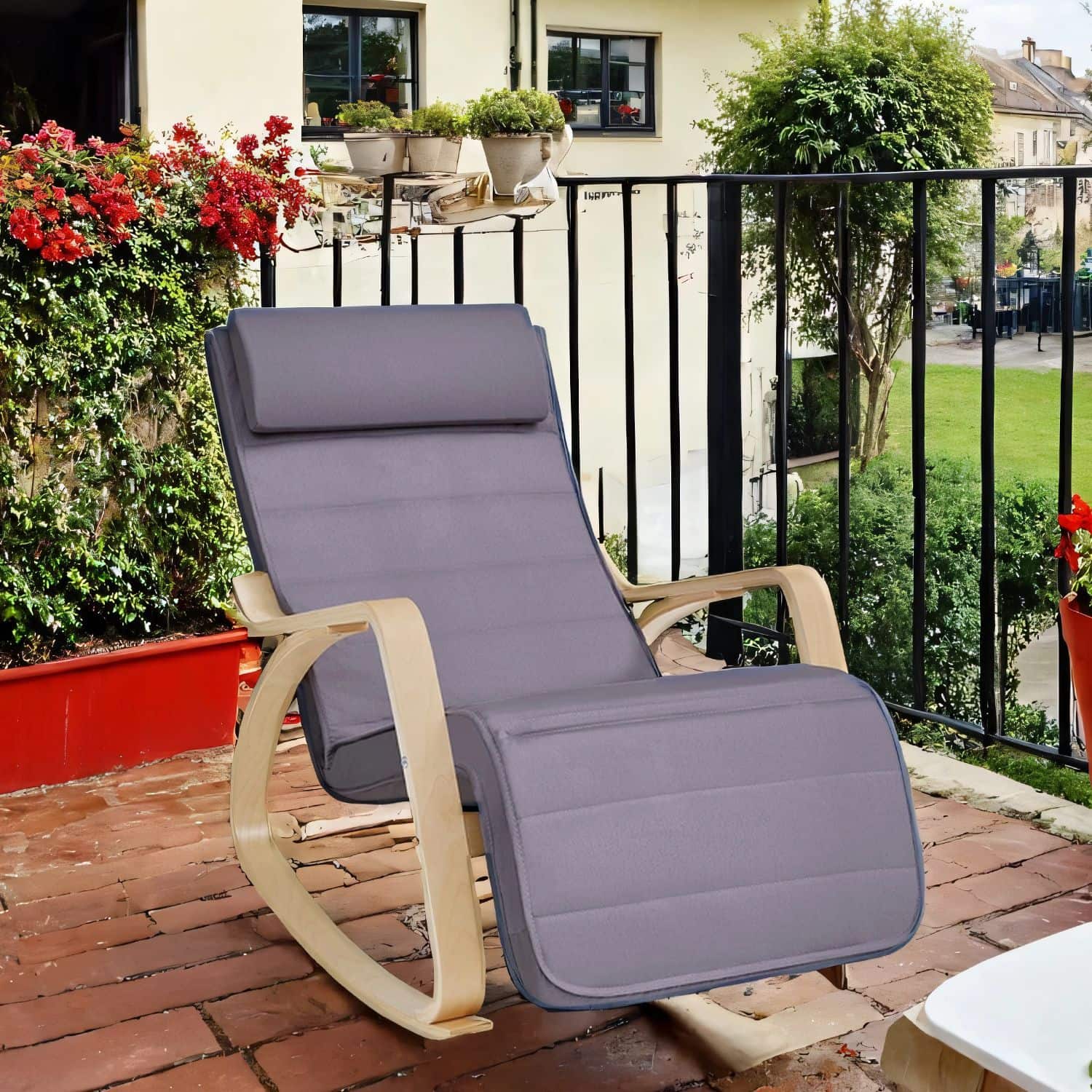 Schaukelstuhl LYYB35010 – Birke & Stoff Hellgrau 67×125×91 cm von SONGMICS