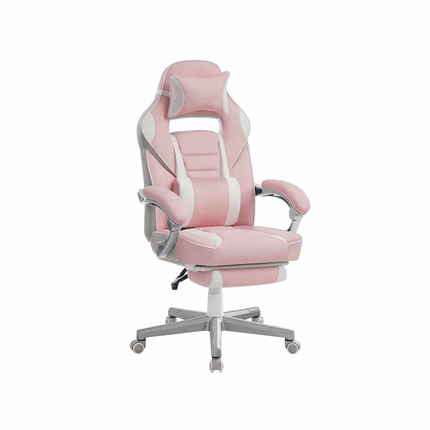 Schreibtischstuhl mit Fußstütze und Kopfkissen in rosa-weiß von SONGMICS