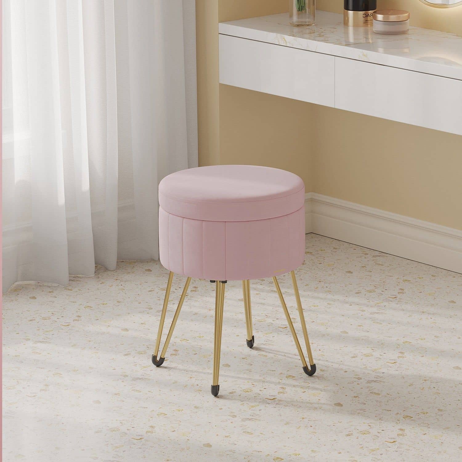 Sitzhocker, Hocker mit Stauraum, runder Sitzhocker Sitzhocker, Hocker mit Stauraum, runder Sitzhocker von SONGMICS