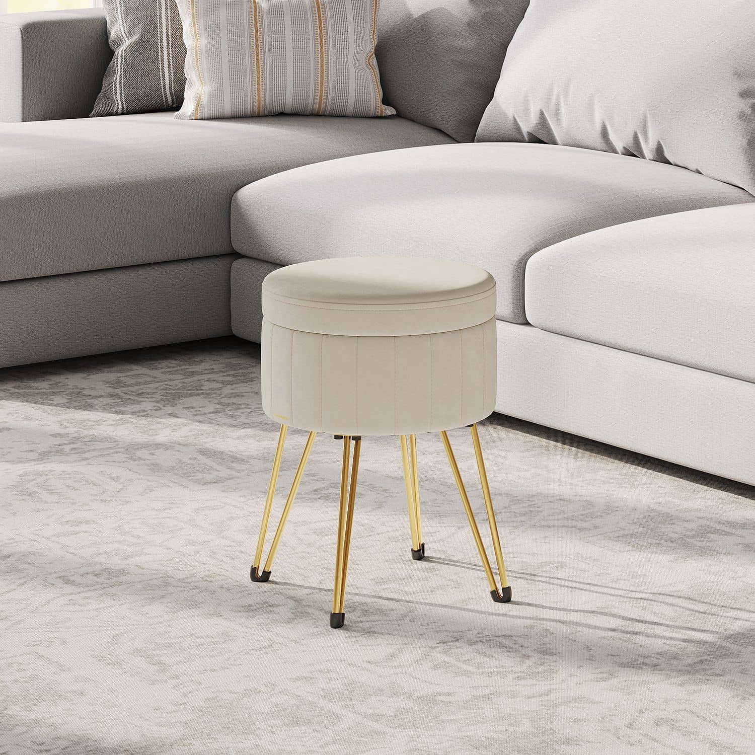 Sitzhocker, Hocker mit Stauraum, runder Sitzhocker von SONGMICS