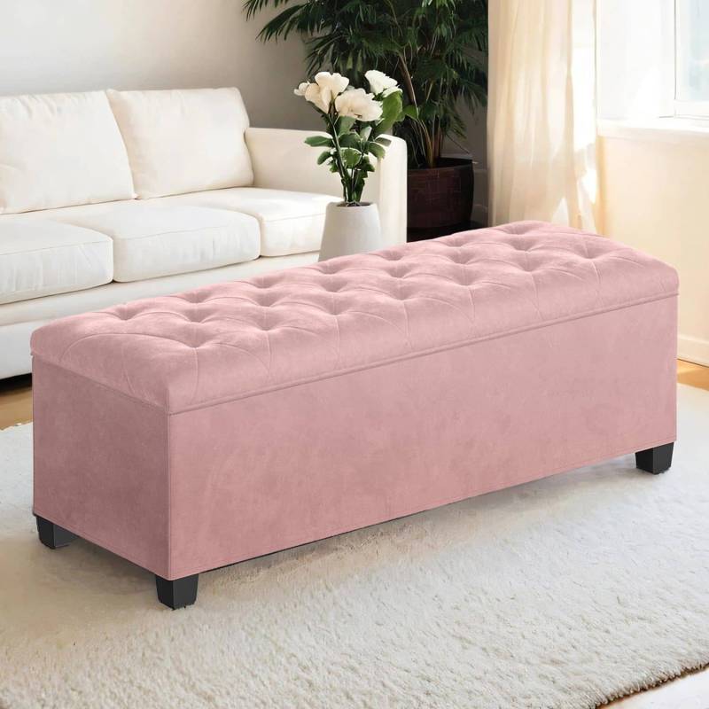 Sitzhocker mit Stauraum 40 x 110 x 40 cm pastellrosa von SONGMICS