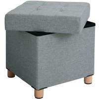 Songmics - Sitzhocker viereckige Sitztruhe Fußhocker Aufbewahrungsbox mit Holzfüßen Deckel 38 x 40 x 38cm Hellgrau LSF14GYX von SONGMICS