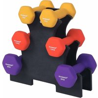 Songmics - Hanteln Kurzhantel Set, Hexagon, mit Hantelständer, 2 x 1 kg, 2 x 1,5 kg, 2 x 2 kg, mattes Finish, Neopren-Beschichtung, Krafttraining für von SONGMICS