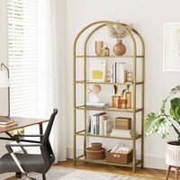 Vasagle Aufbewahrungsregal, mit 5 Ebenen, Standregal aus Hartglas, bogenförmiges Bücherregal, für Wohnzimmer, Schlafzimmer, Arbeitszimmer, golden von von SONGMICS