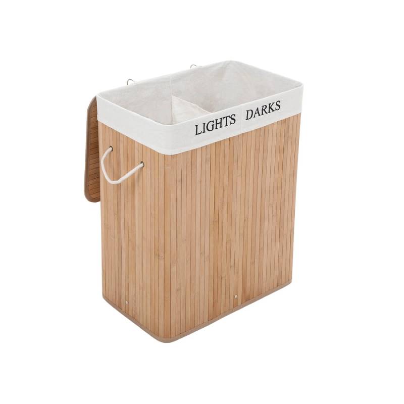 Songmics Wäschekorb 2 Fächern Bambus 32 cm x 52 cm x 61 cm Naturfarben von SONGMICS