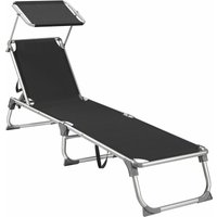 Songmics - Sonnenliege, klappbarer Liegestuhl, 193 x 55 x 31 cm, max. Belastbarkeit 150 kg, mit Sonnenschutz, verstellbare Rückenlehne, für Terrasse von SONGMICS