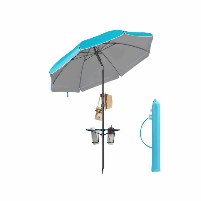 Sonnenschirm 200 cm beidseitig um 30° knickbar höhenverstellbar blau von SONGMICS