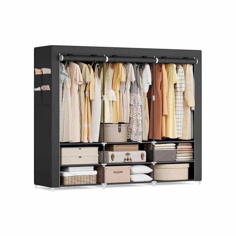 Stoffschrank 45 x 188 x 176 cm mit 3 Hängefächern schwarz von SONGMICS