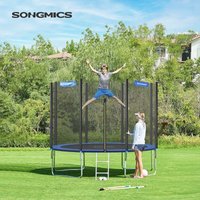 Trampolin Ø305cm, tüv Rheinland GS-Zertifikat, rundes Gartentrampolin mit Sicherheitsnetz, mit Leiter und gepolsterten Stangen, Sicherheitsabdeckung, von SONGMICS