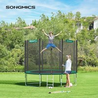 Trampolin ø 366 cm, tüv Rheinland GS-Zertifikat, rundes Gartentrampolin mit Sicherheitsnetz, mit Leiter und gepolsterten Stangen, von SONGMICS