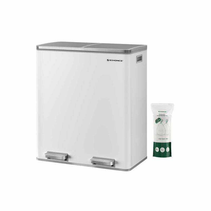 Mülleimer Küche 60 L – 2 Fächer, Treteimer, Silbern von SONGMICS