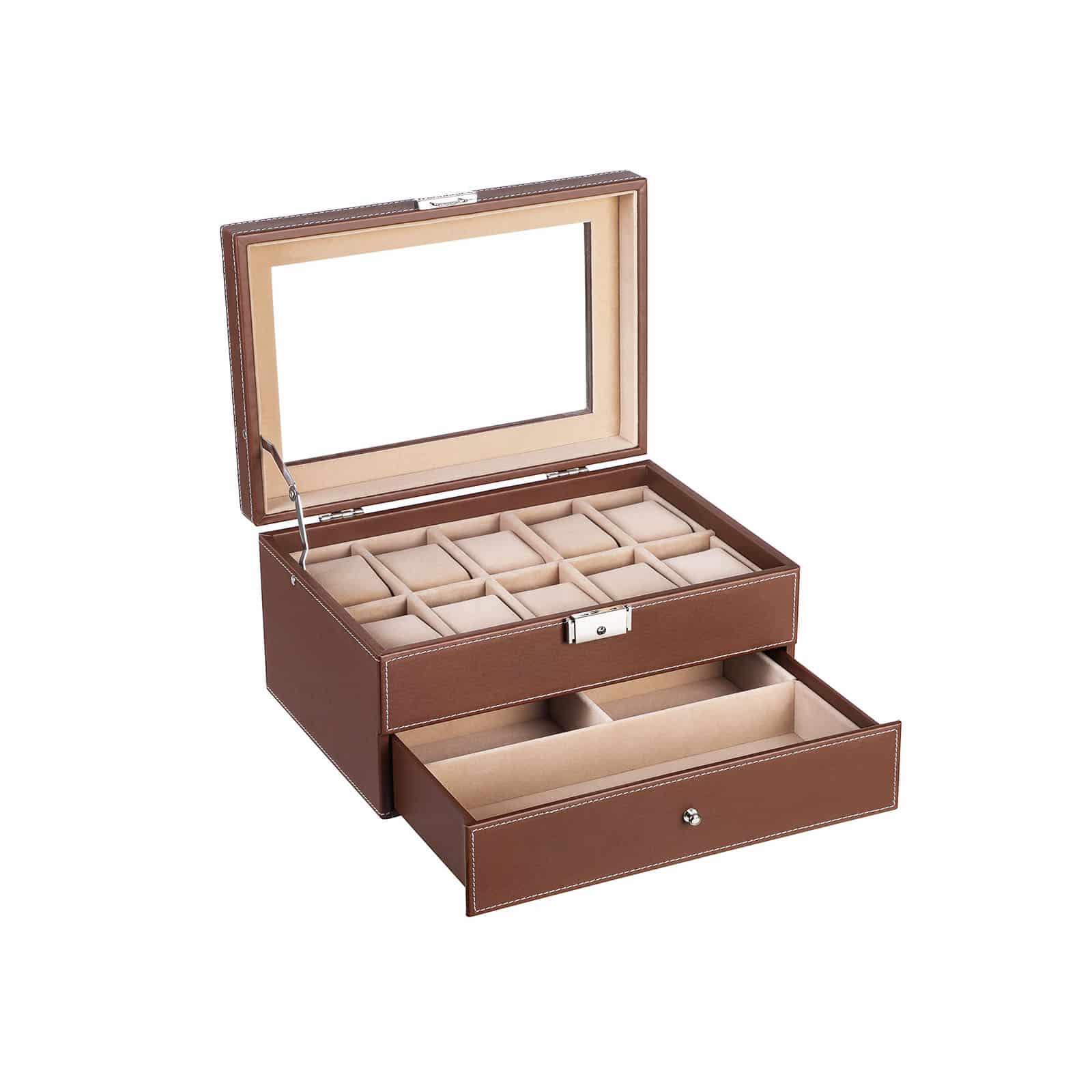 Uhrenbox für 10 Uhren mit Schmuckfach von SONGMICS