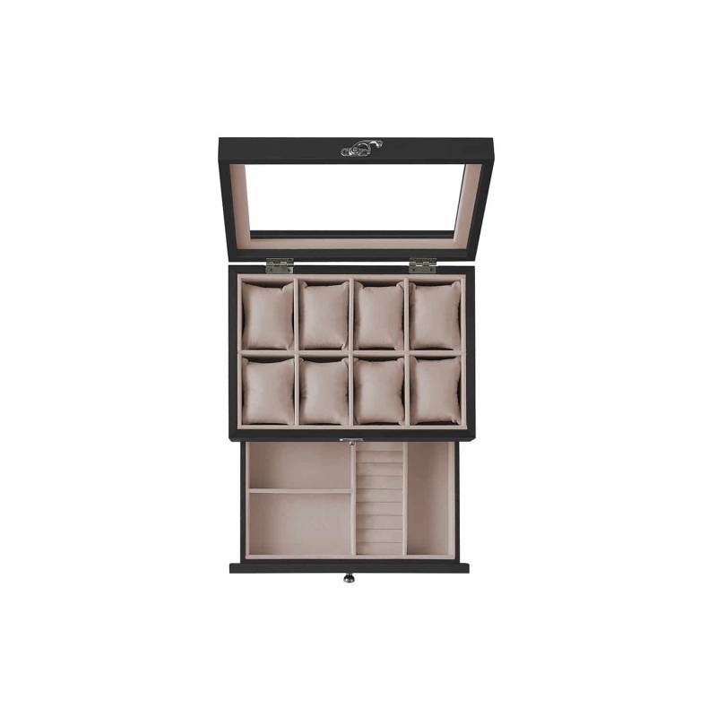 Uhrenbox mit 8 Fächern aus Massivholz schwarz von SONGMICS