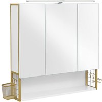 Vasagle Spiegelschrank Badezimmerschrank mit Beleuchtung, Kabel - weiß-goldfarben von SONGMICS
