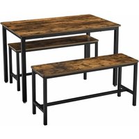 Vasagle Esstisch, Küchentisch-Set, 110 x 70 x 75 cm, mit 2 Bänken je 97 x 30 x 50 cm, Metallgestell, für Küche, Wohnzimmer, Esszimmer, von SONGMICS